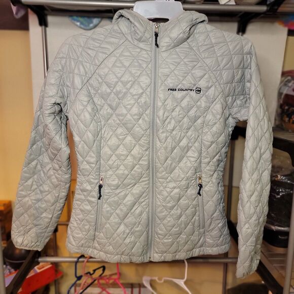 Free Country Puffer Jacket Grey w/ Hood - Size Medium - Picture 1 of 4